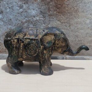 Antique Cast Iron Metal Elephant Figurine Statue Dark Patina